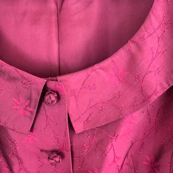 Vintage Maggy London Silk Cranberry Blazer Ornate Buttons 3/4 Sleeve - Size 8 - Picture 4 of 7
